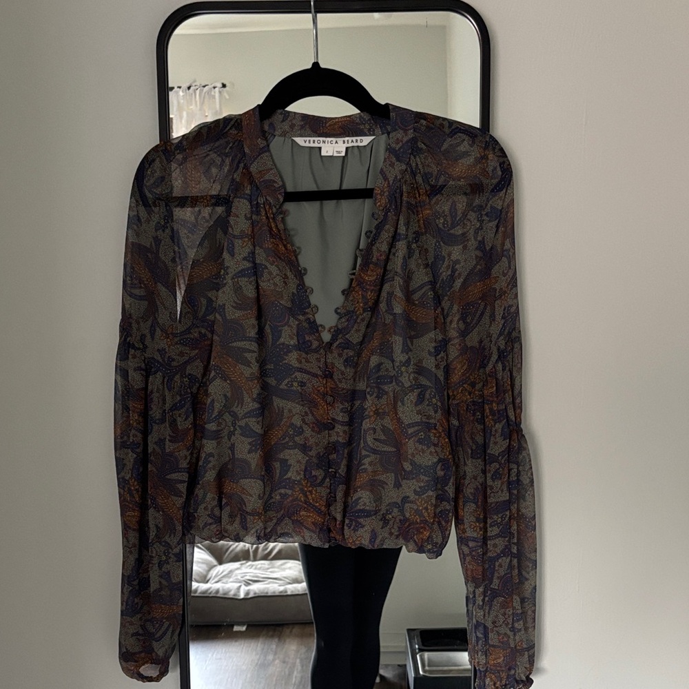 Veronica Beard Sheer Sleeve Blouse